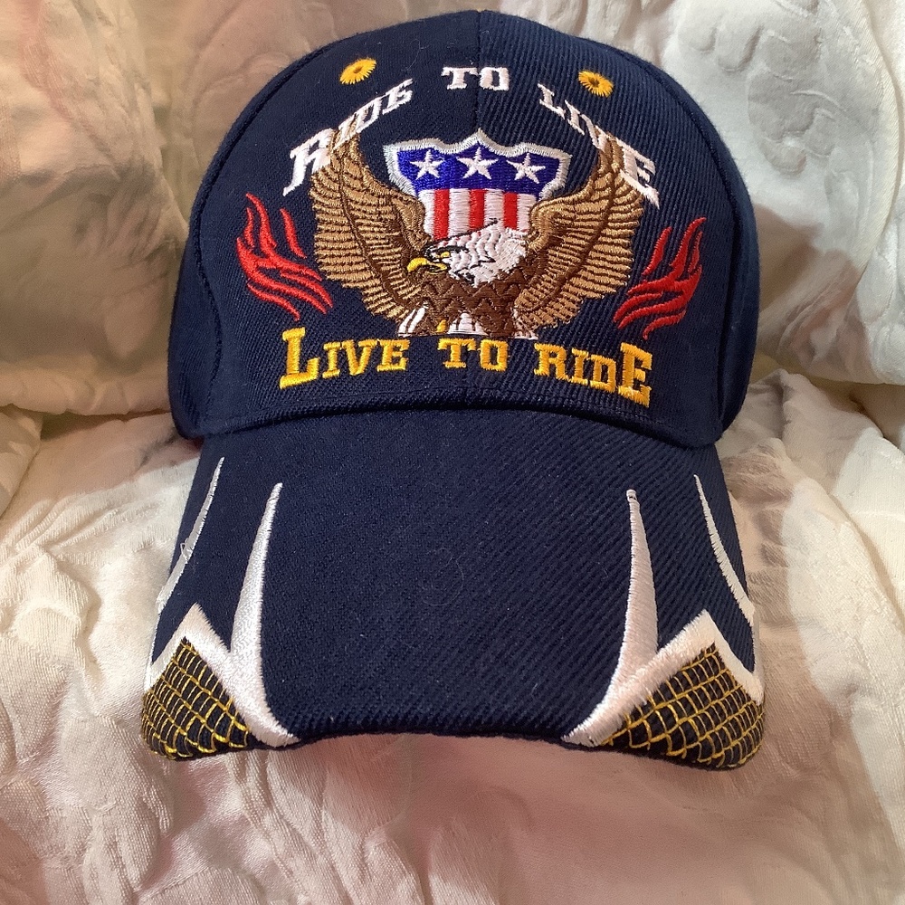 Ride to Live, live to Ride navy baseball cap hat embroidered nwot